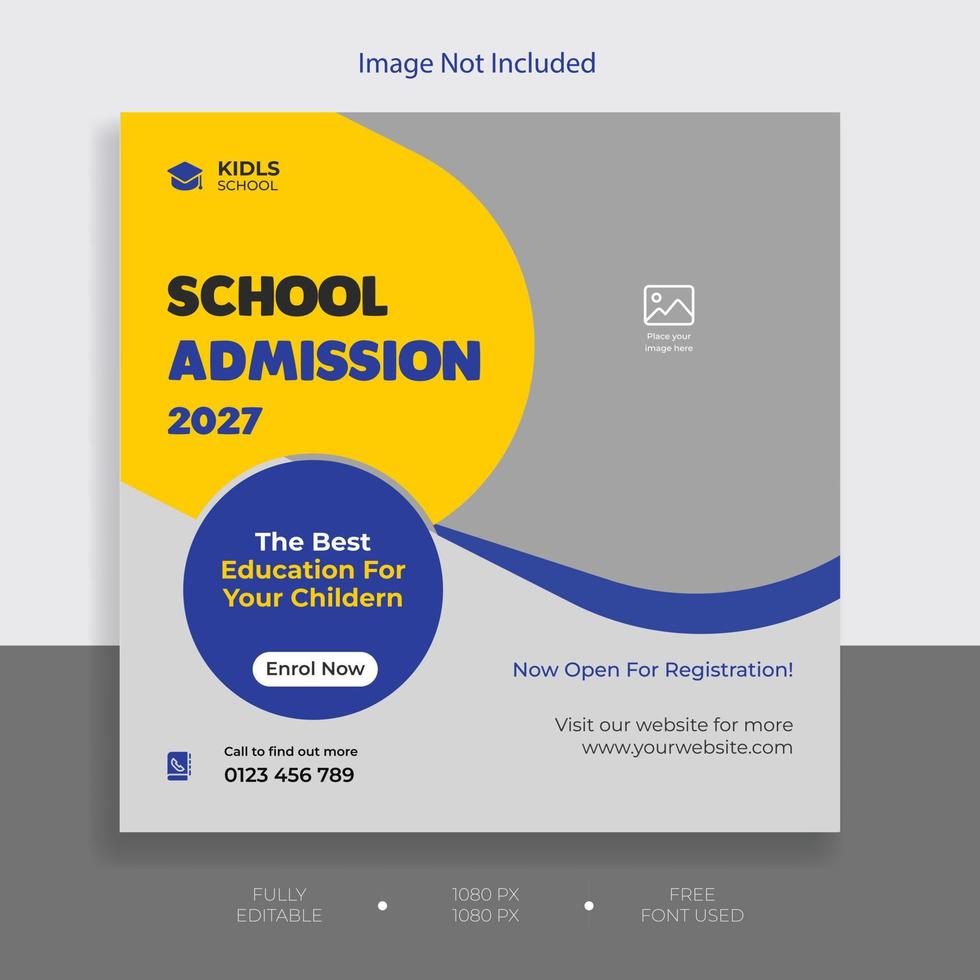Educational socia media post design template, School education admission social media post and back to school web banner template. vector