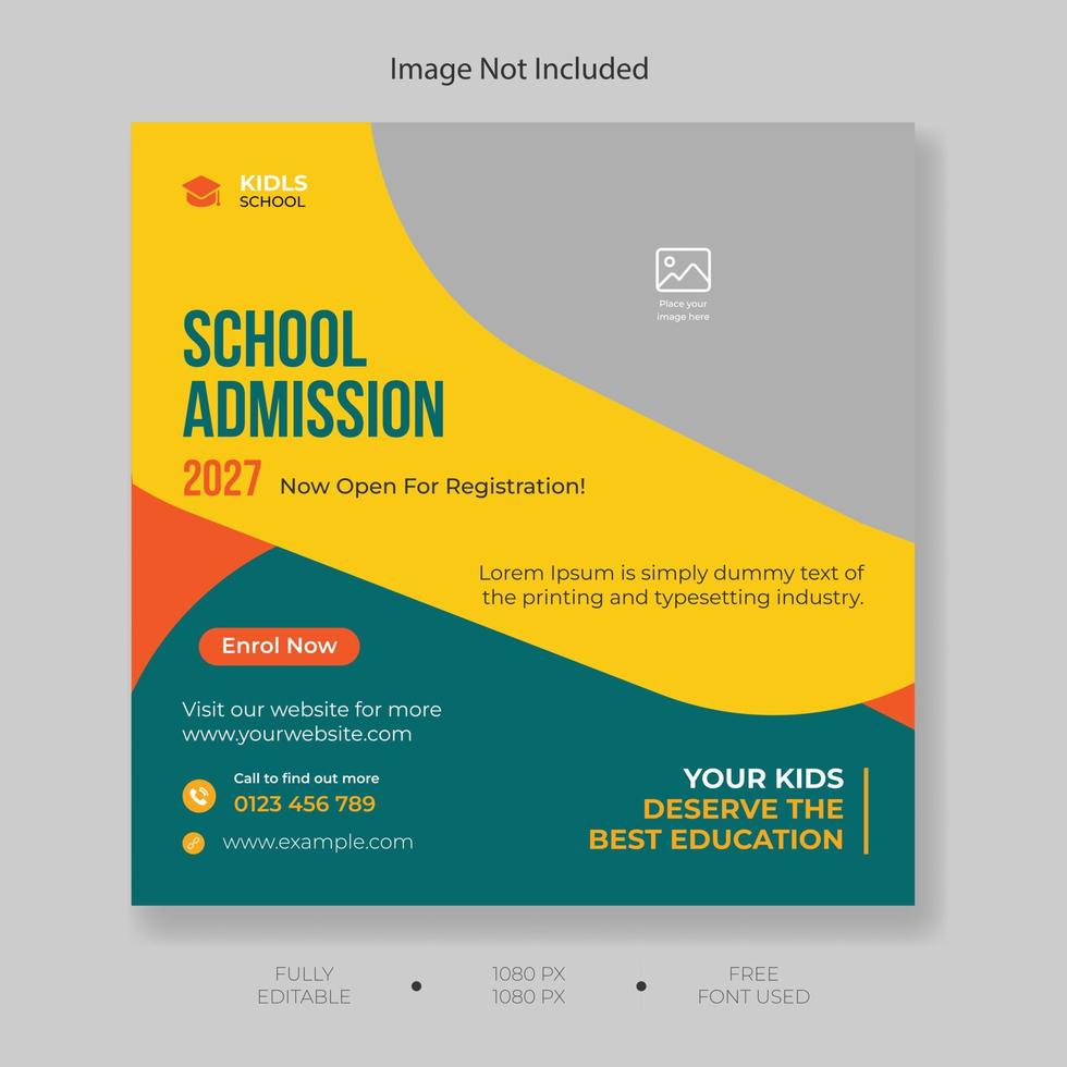 Educational socia media post design template, School education admission social media post and back to school web banner template. vector