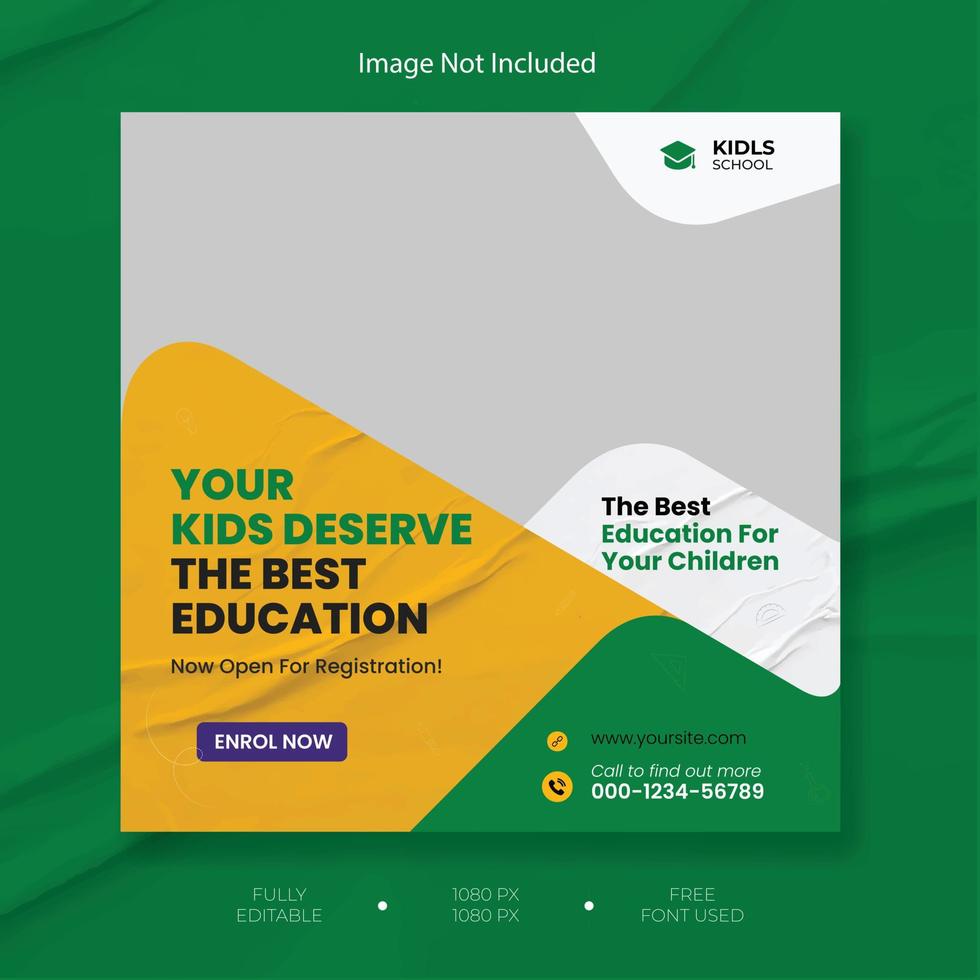 Educational socia media post design template, School education admission social media post and back to school web banner template. vector