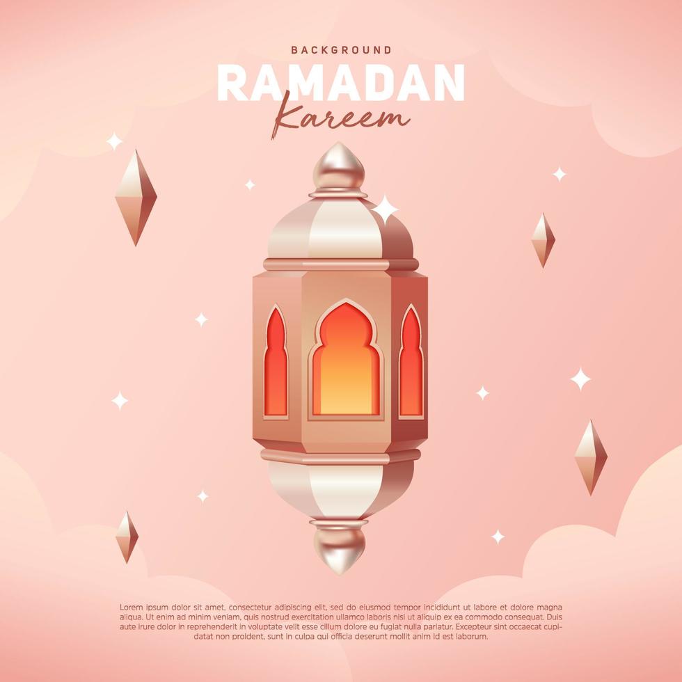 Lantern Banner Design Ramadan Kareem Vector Illustration with Gold Color