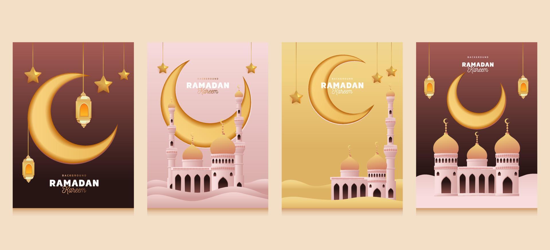 Ramadan Kareem with Paper Cut Style Design Template with Different Color Vector Illustration