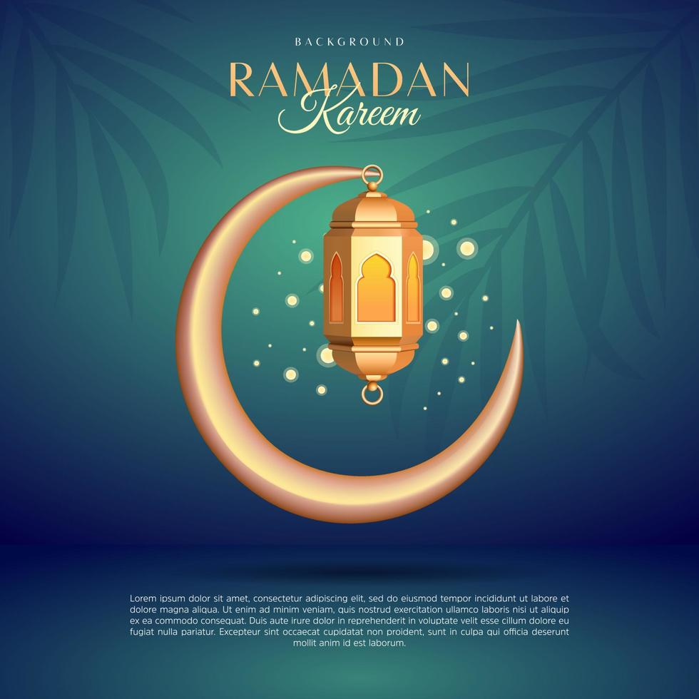 Ramadan Kareem Design Banner Crescent Moon with Lantern Gold Color Background Vector Illustration