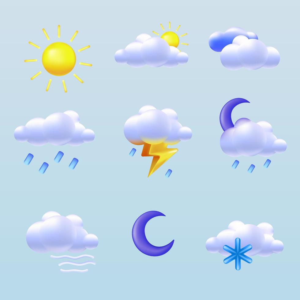 3d Weather Icons Pack with cute Style Fun Color vector