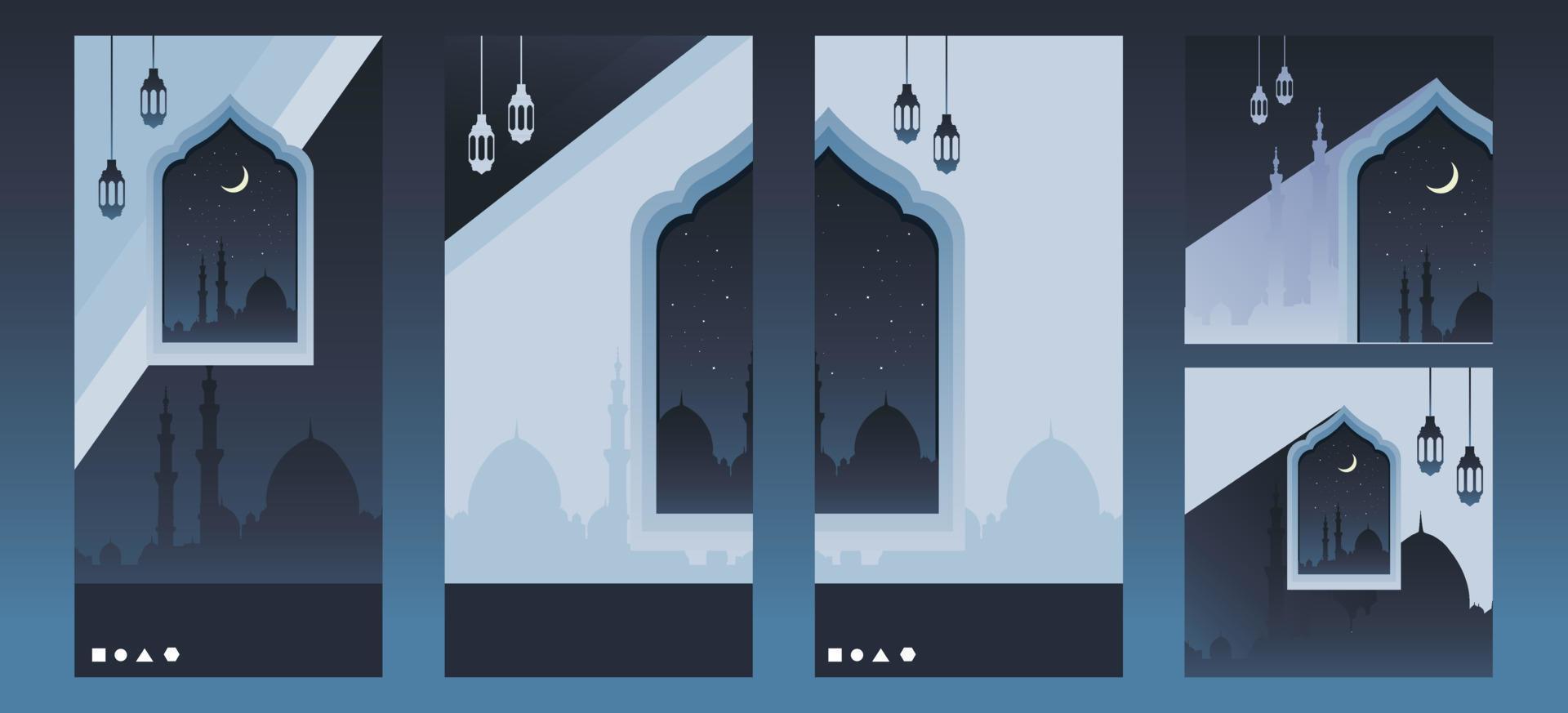 Ramadan Kareem Social Media Template Night Mosque Background vector