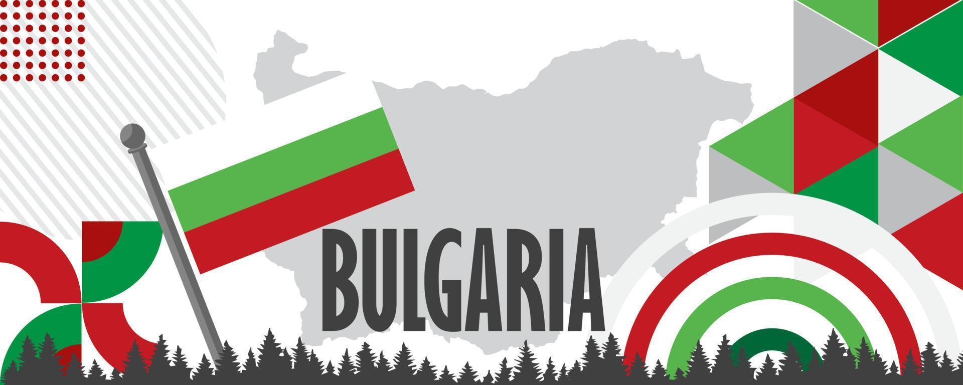 Bulgaria nacional día bandera con búlgaro bandera colores tema antecedentes y geométrico resumen retro moderno verde rojo blanco diseño. Bulgaria Sofía mapa icono. vector ilustración