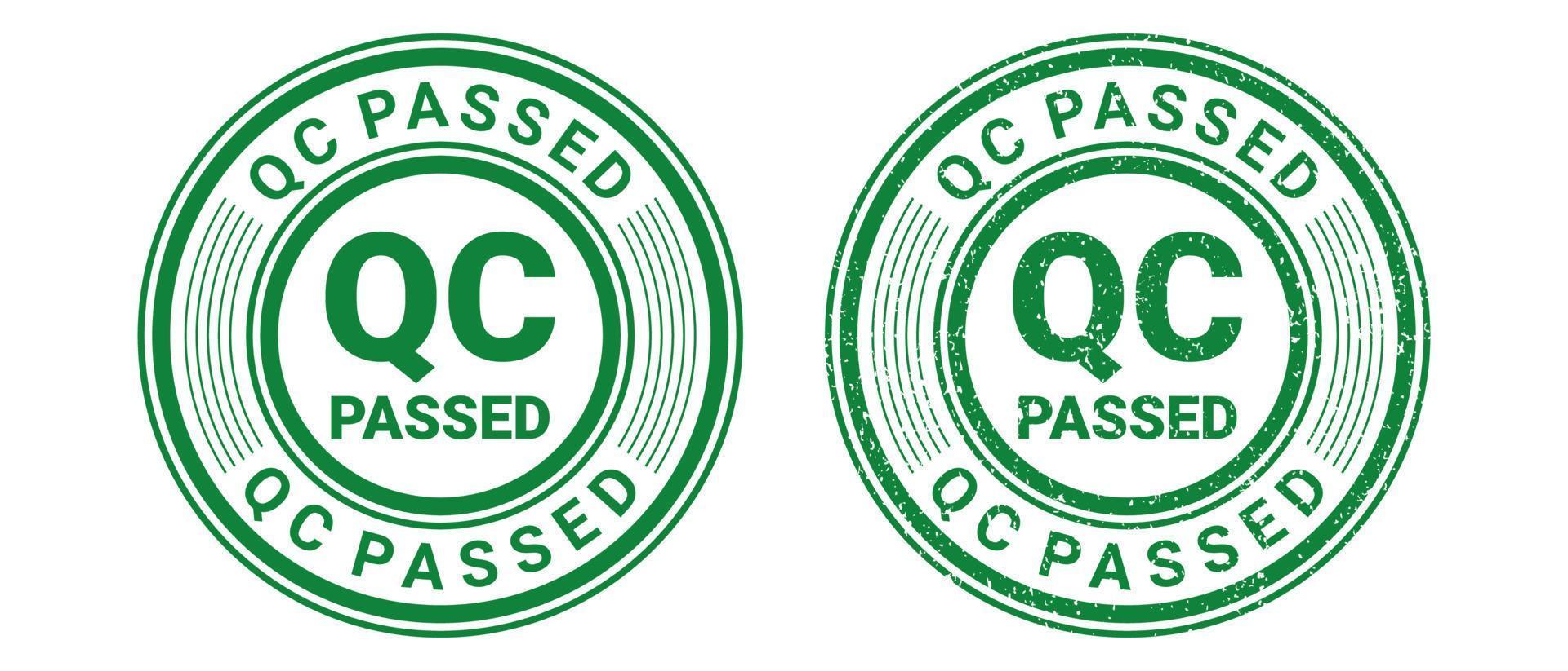 Quality control passed stamp sign with grunge texture vector on white background, QC Passed