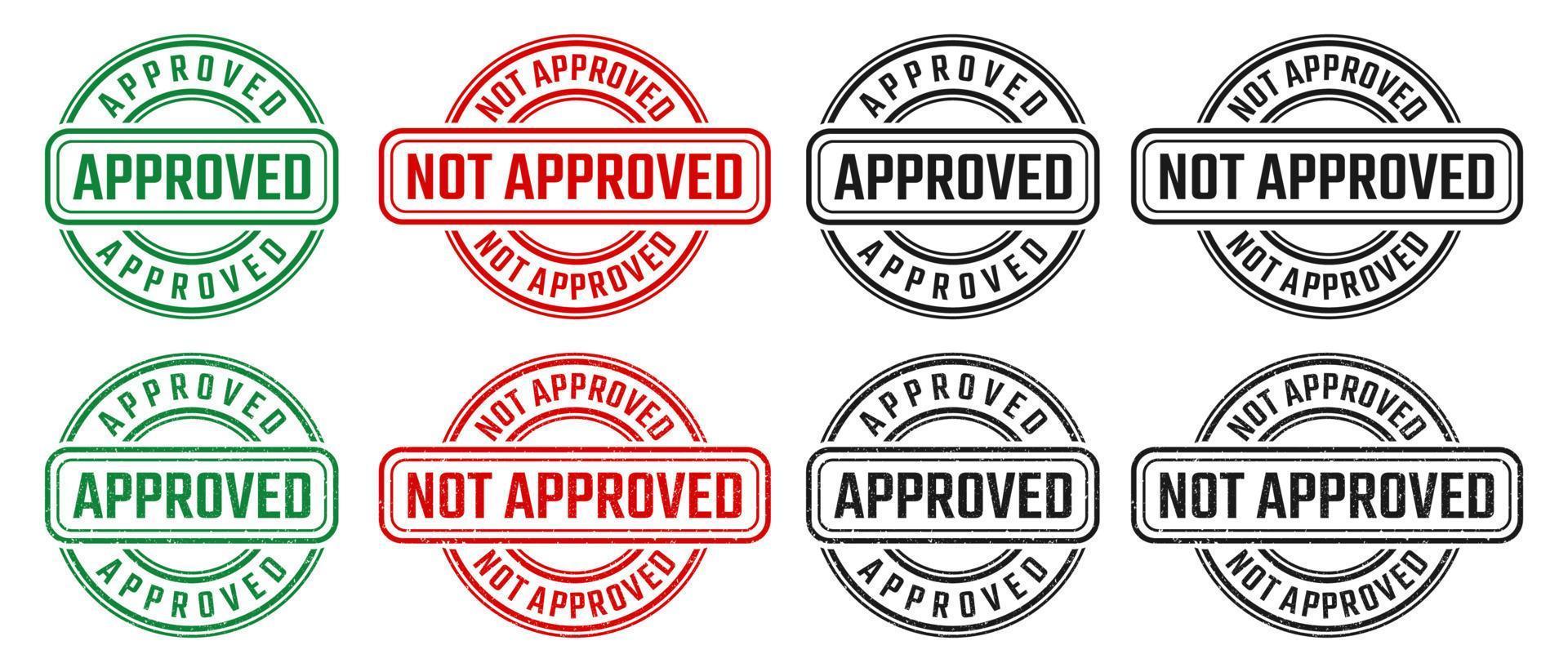 Approved and not approved round stamp sign with grunge texture vector on white background