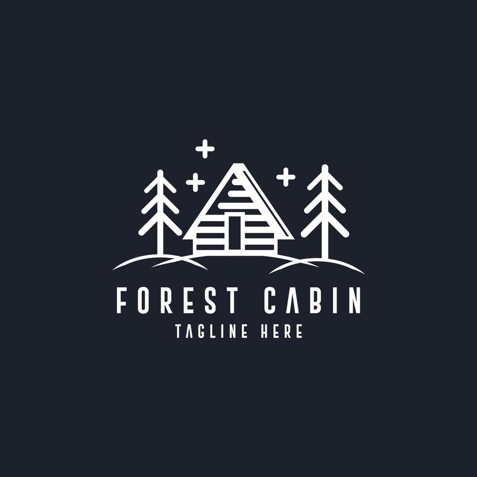 Traditional Forest Wooden House, Village Cabin Cottage with Pine Evergreen Fir Trees for Adventure Outdoor Holiday Camp logo design vector