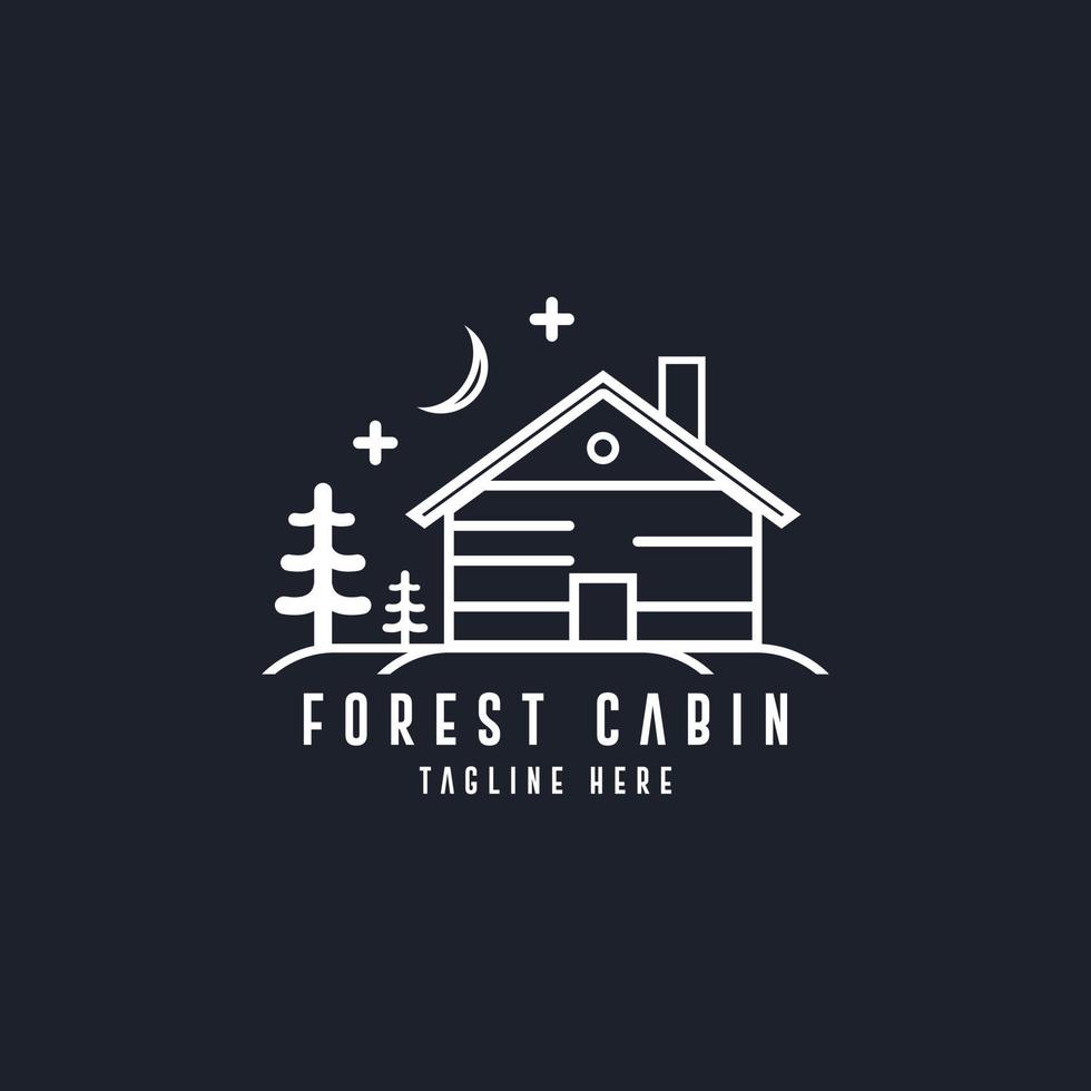 Traditional Forest Wooden House, Village Cabin Cottage with Pine Evergreen Fir Trees for Adventure Outdoor Holiday Camp logo design vector