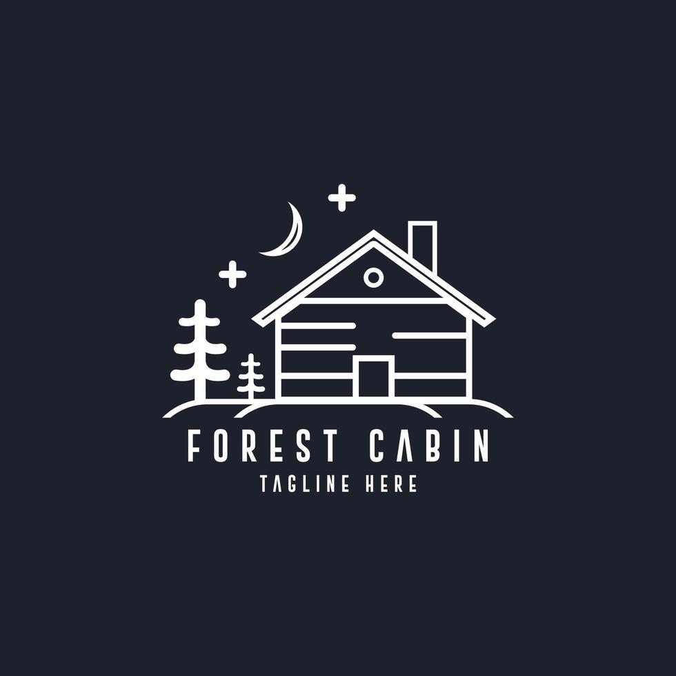 tradicional bosque de madera casa, pueblo cabina cabaña con pino hojas perennes abeto arboles para aventuras al aire libre fiesta acampar logo diseño vector