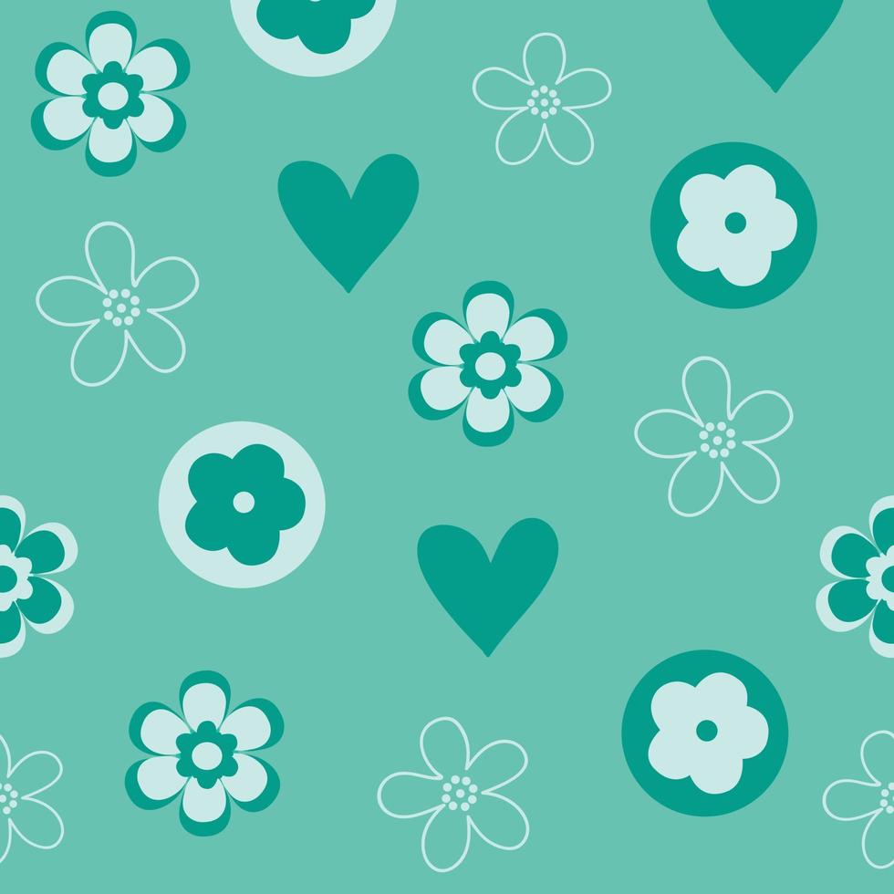 Green spring flower and heart seamless pattern vector