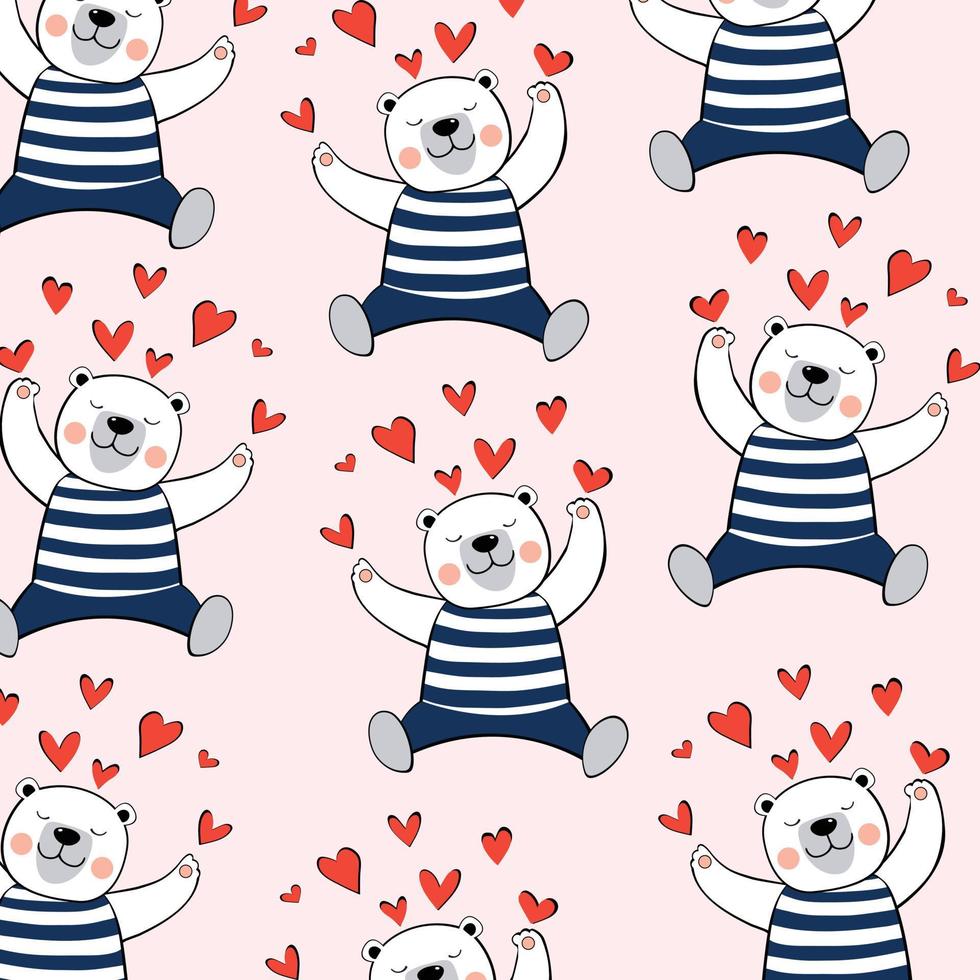 Cute teddy bear and heart pattern vector