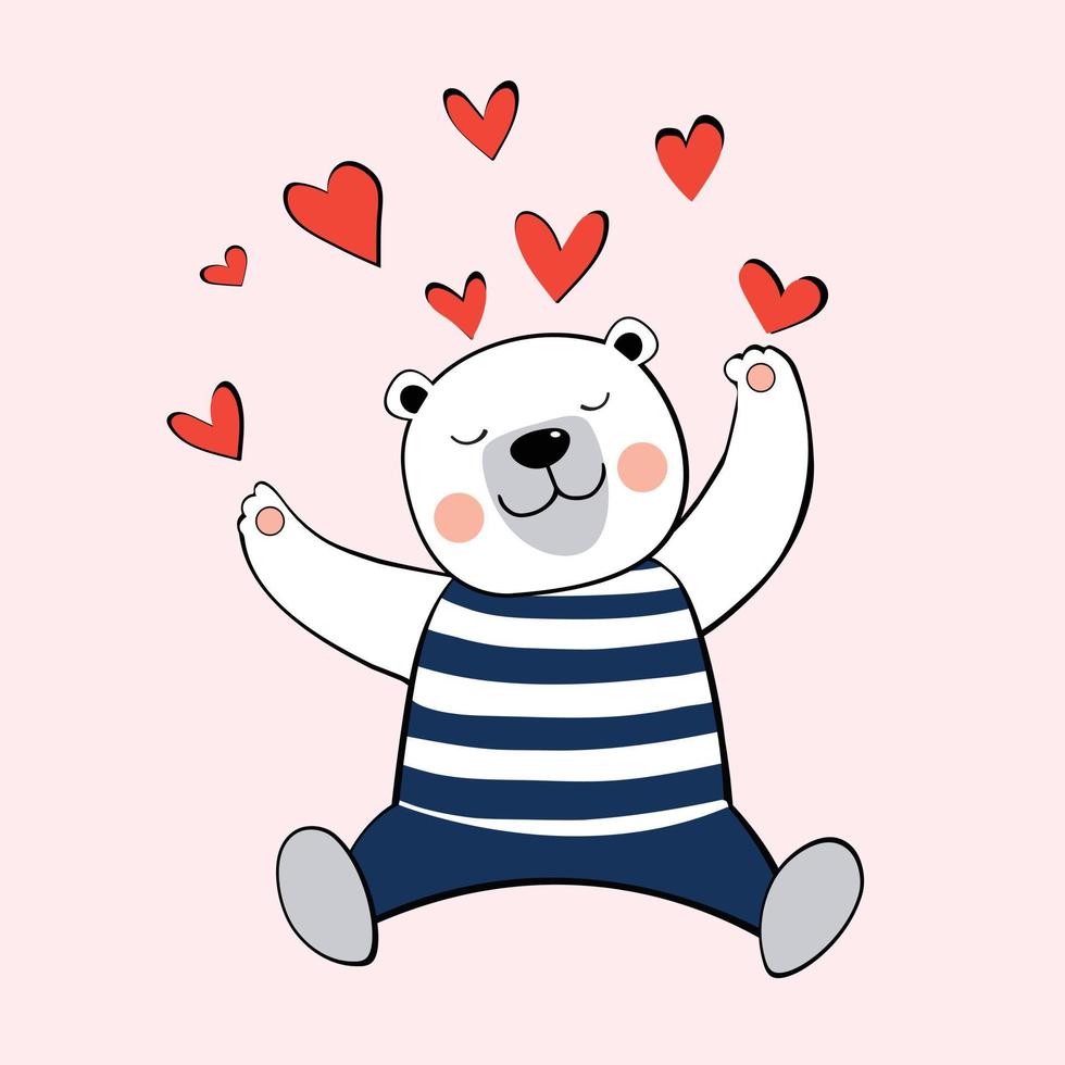 Cute teddy bear and heart pattern vector