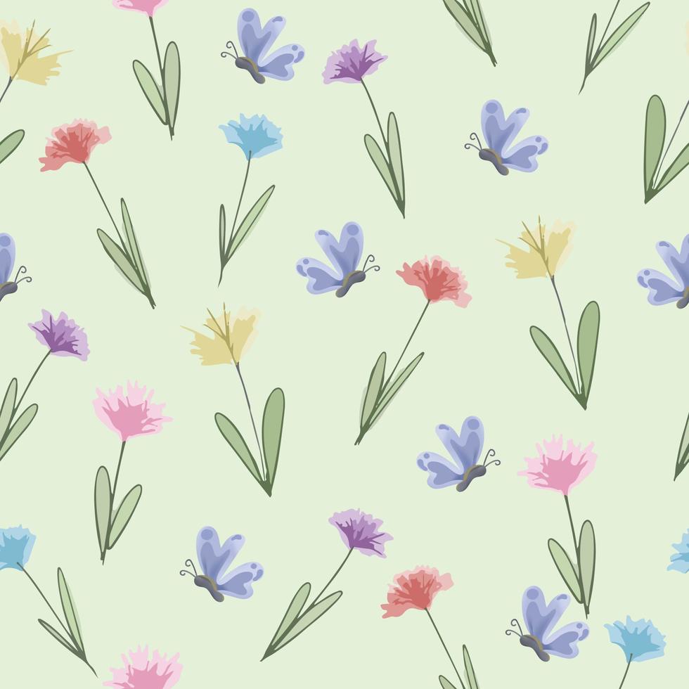 Colorful blossom and butterfly seamless pattern vector