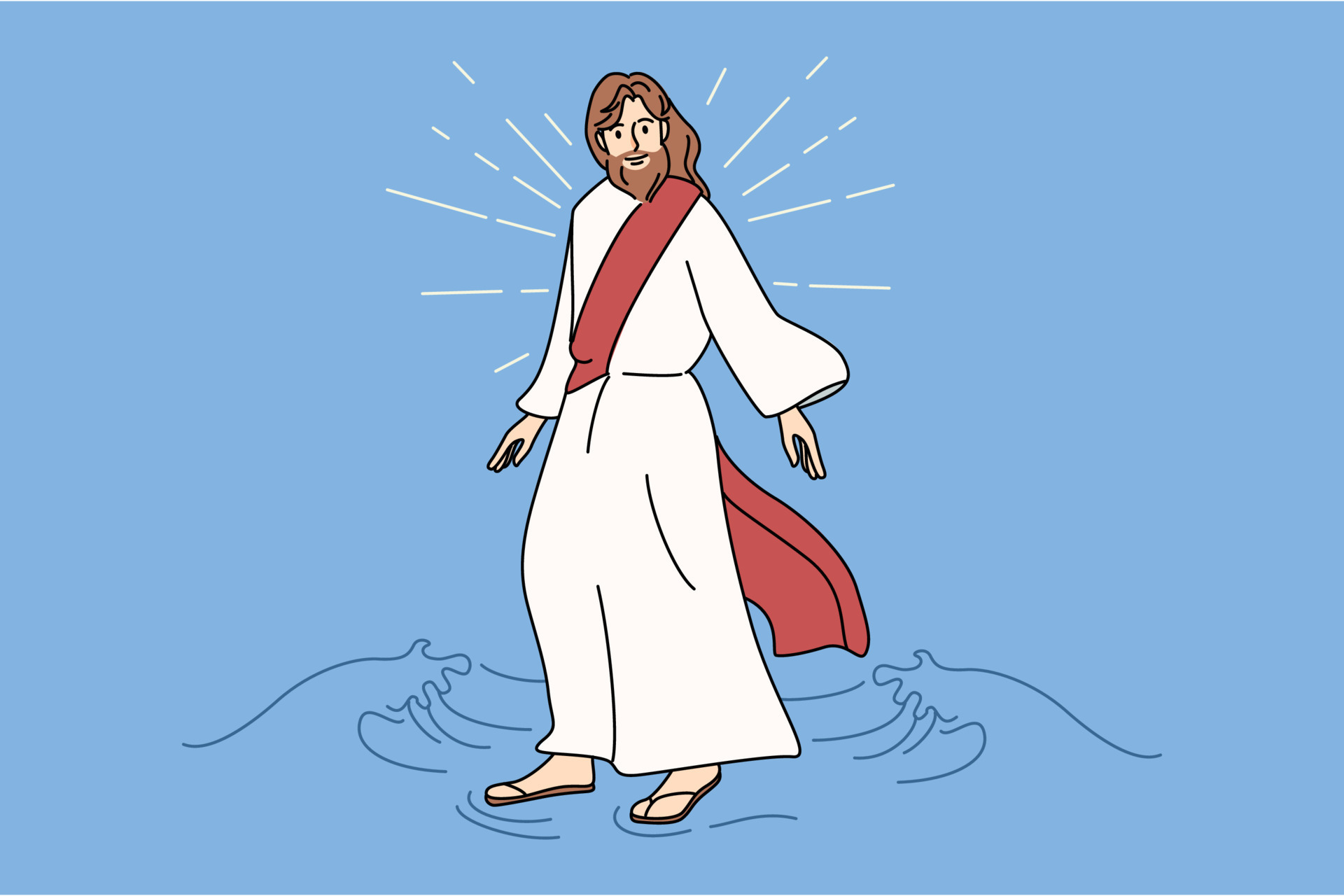 Jesus Christ walking water. Biblical story of messiah walks on water