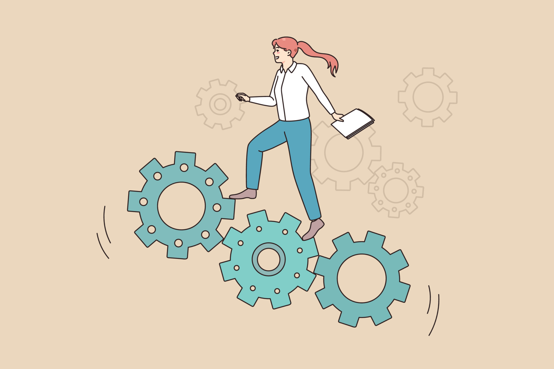 Motivated businesswoman move up career ladder strive for goal