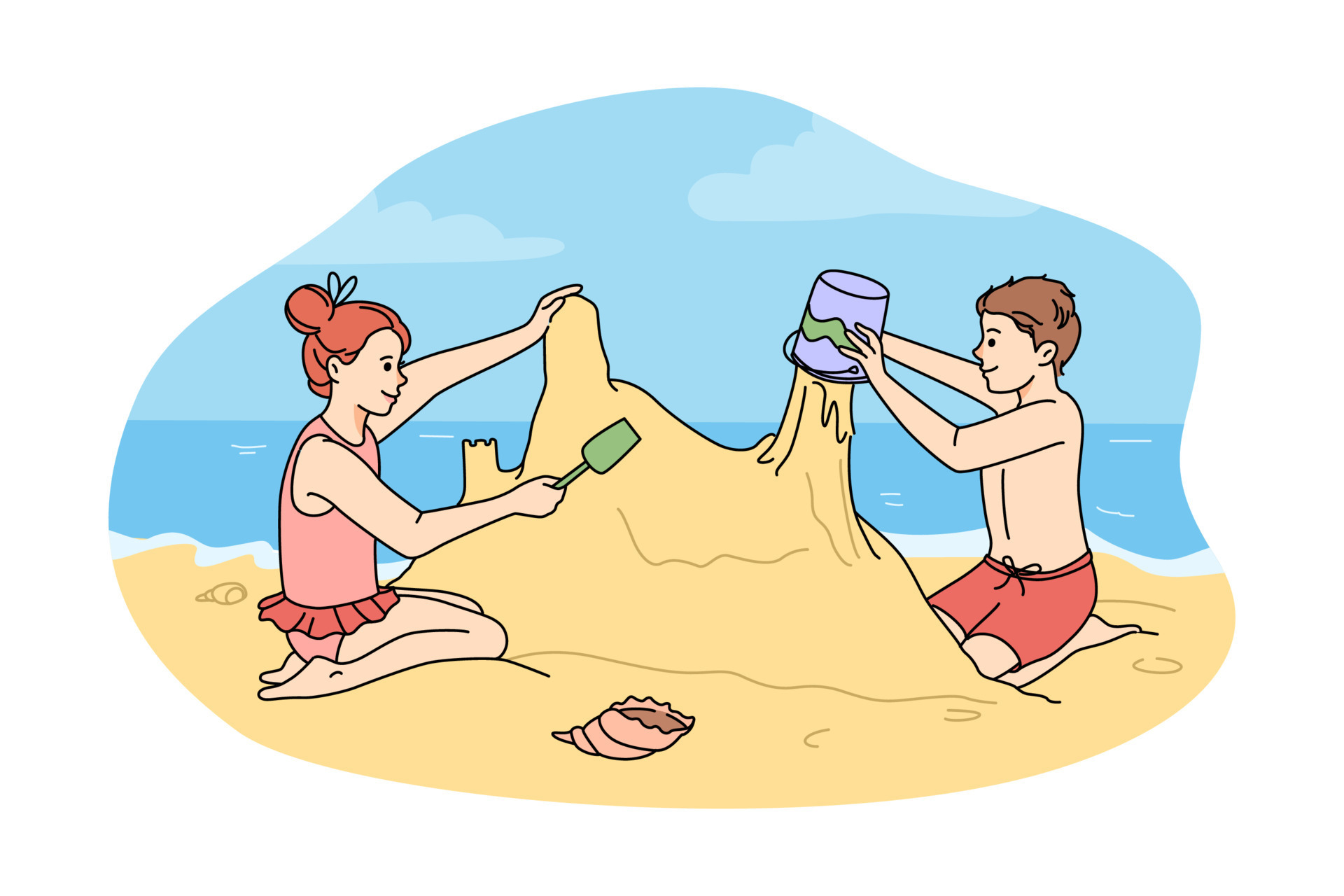 Children enjoying a summer vacation on beach Vector Image