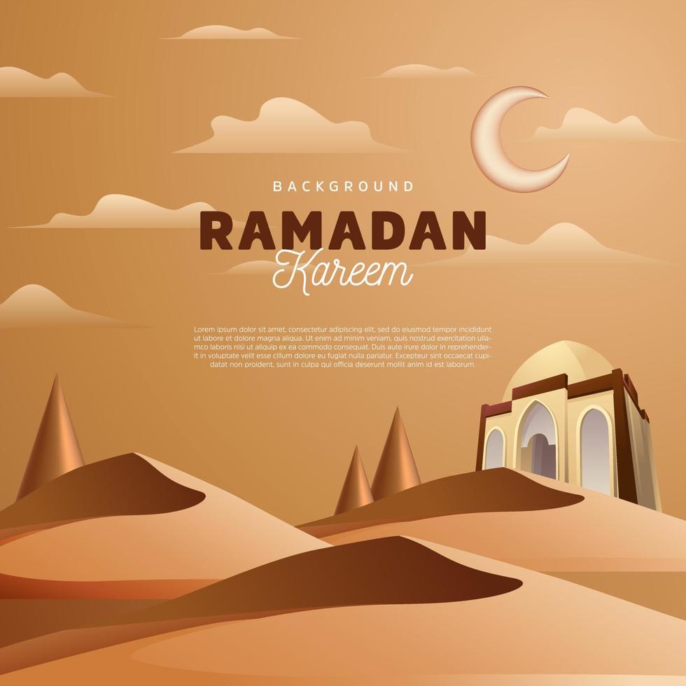 Ramadan Kareem Mosque in the Middle of the Desert with the Vector Illustration Brown Color for Background Banner
