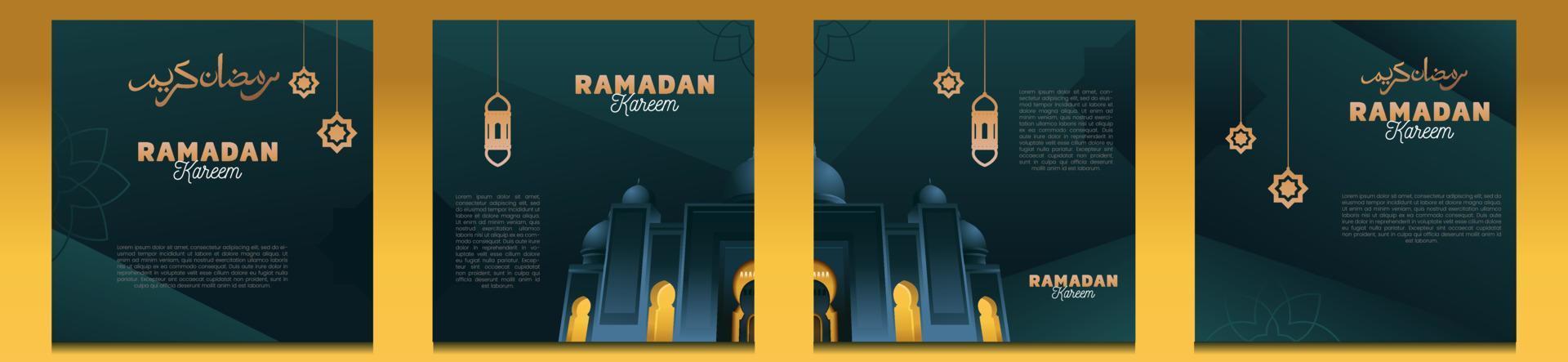 Ramadán kareem social medios de comunicación bandera modelo diseño belleza mezquita con lámpara vector