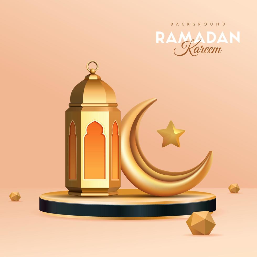 Ramadan Kareem Lantren with Crescent Moon Gold Color Vector Illustration Design Template for Banner