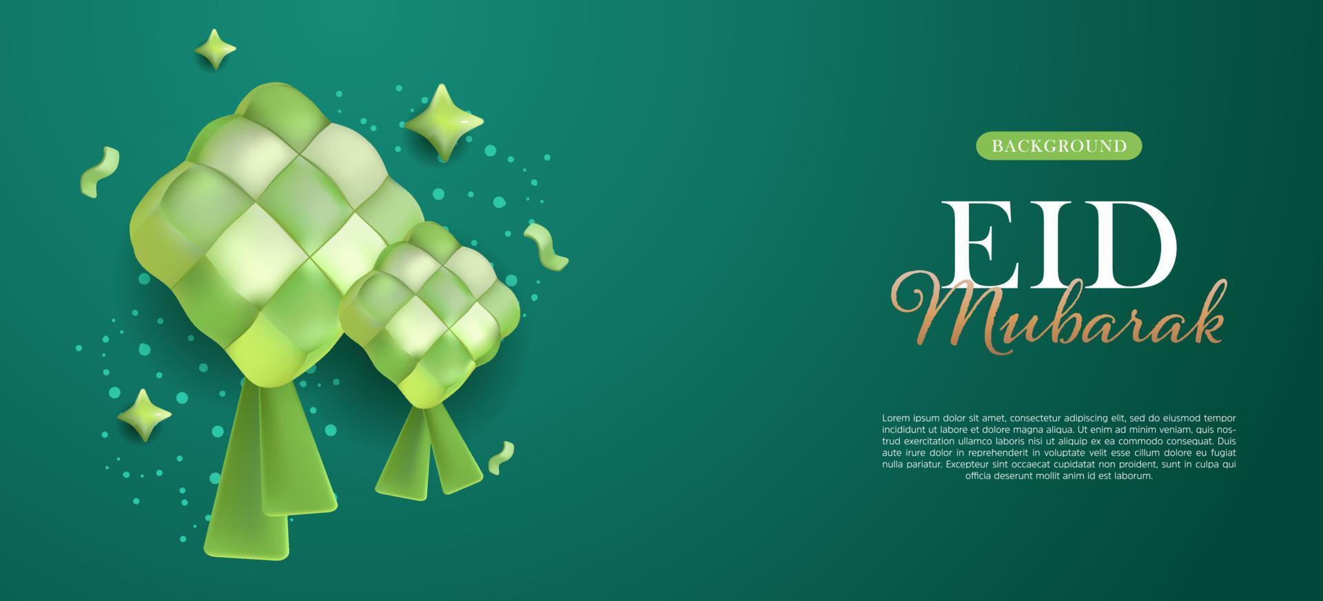 Eid Mubarak Background Design Ketupat Vector Illustration with Green Color