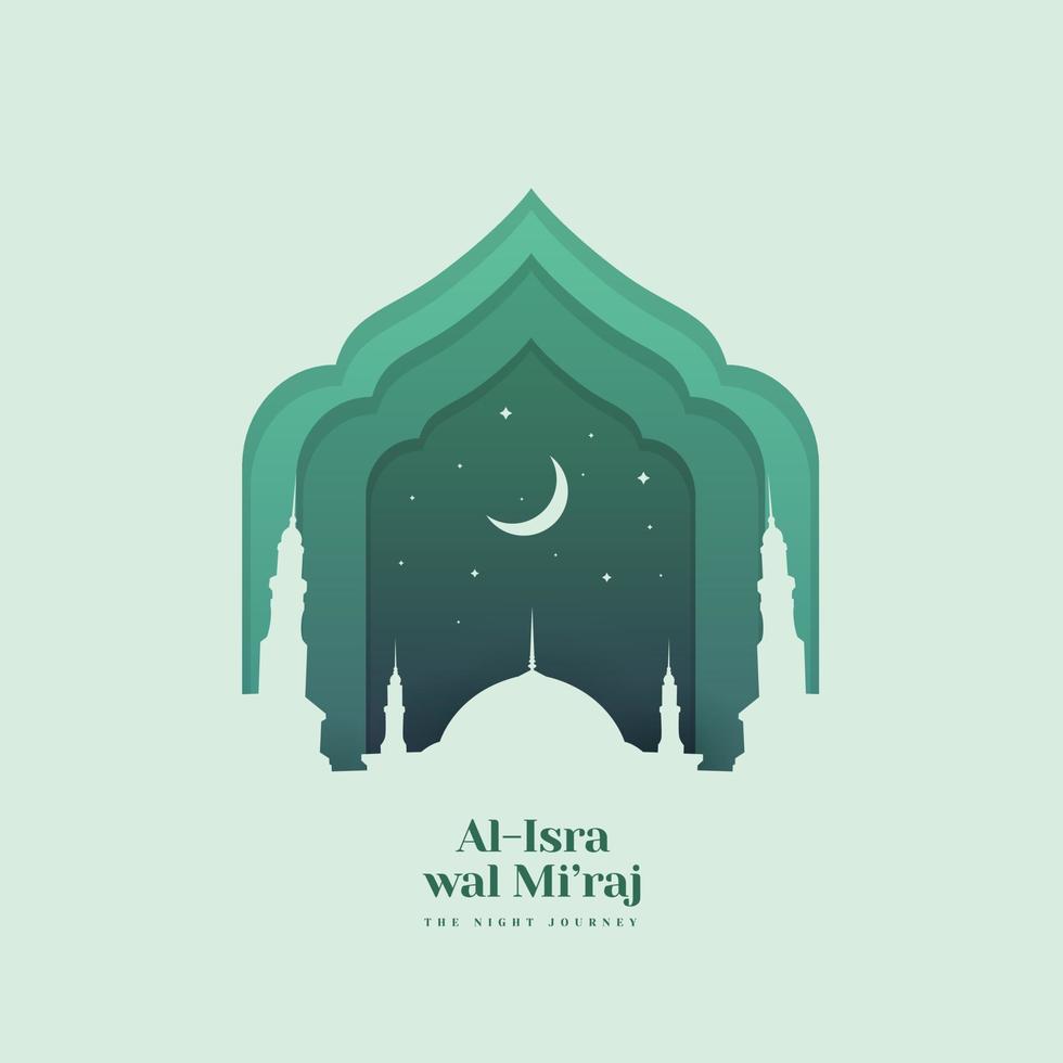 Isra mi'raj Greeting with Mosque and Paper style vector
