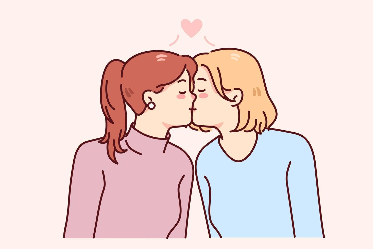 contento mujer besos espectáculo homosexual relaciones gay Pareja disfrutar relaciones. lgbt sociedad concepto. vector ilustración.