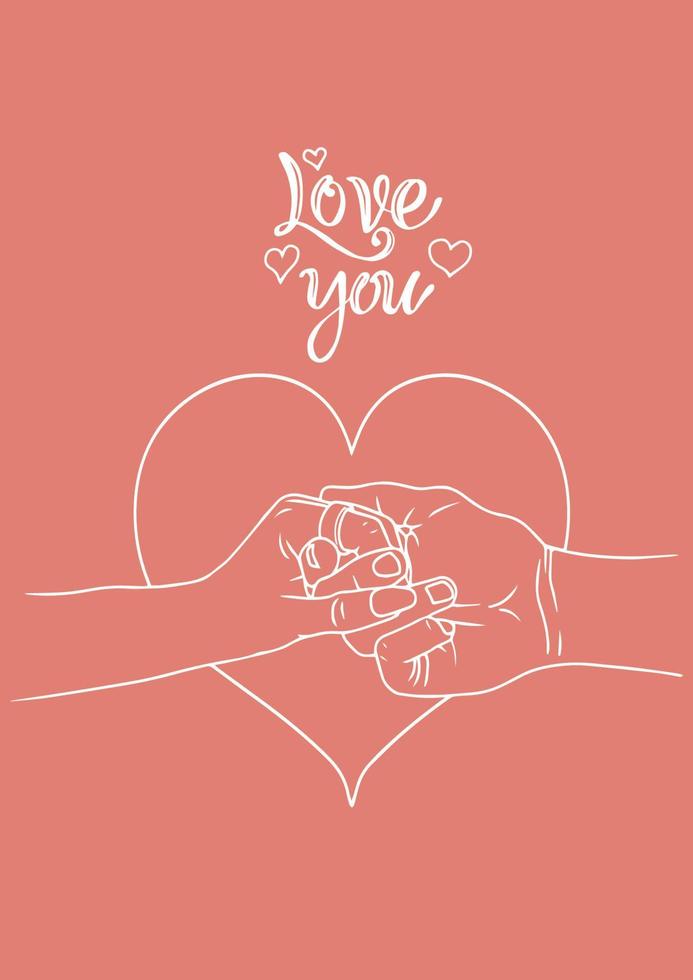Hand-drawn love hand gesture vector, give a ring, hug holding hand, couple loving each other vector