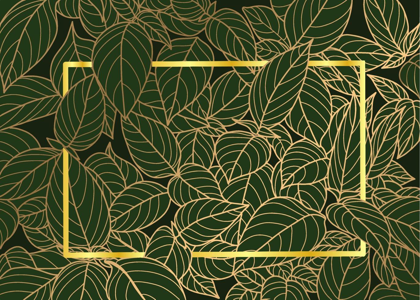 green leaves background template with gold frame vector