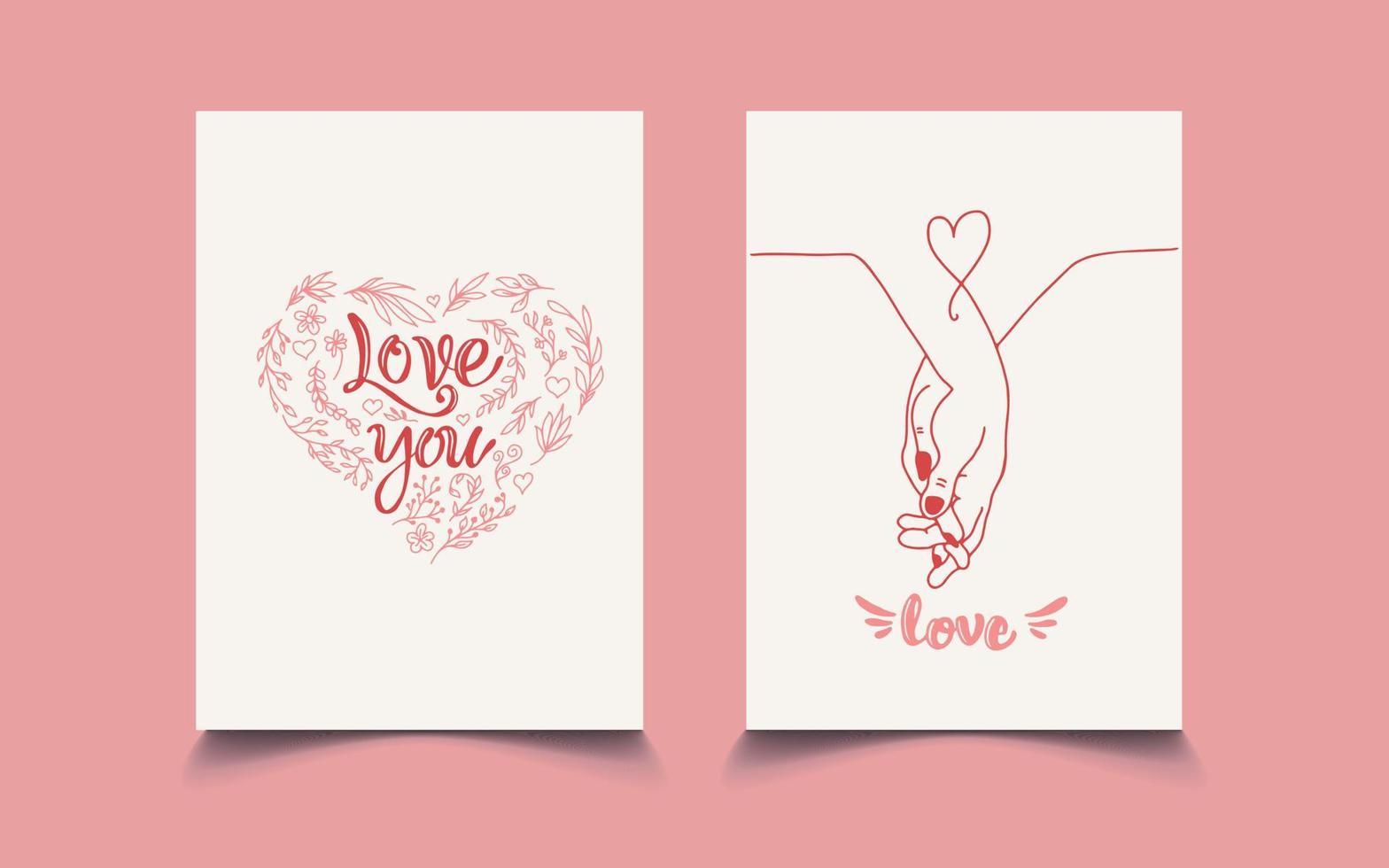 hermosa amor tarjeta con mano gesto y amor follaje garabatear vector modelo