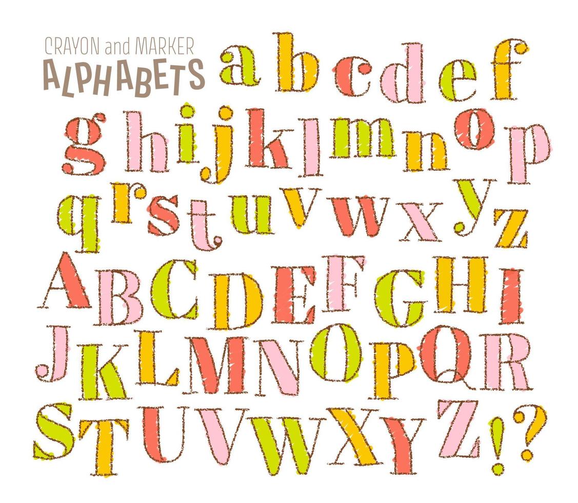 hand drawn alphabet, crayon and marker vector