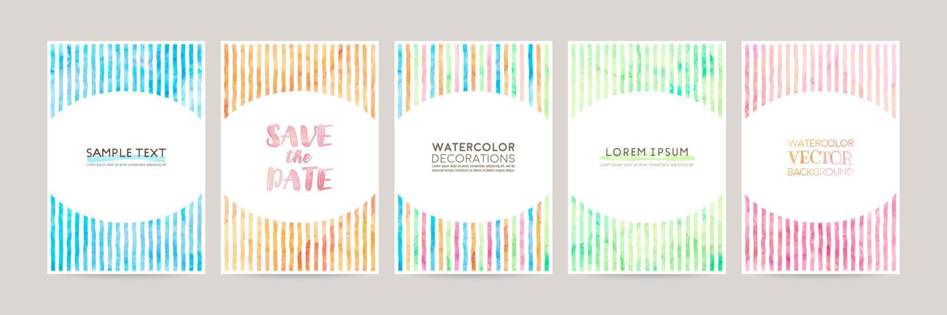 vector card design template with striped line pattern, watercolor decoration set