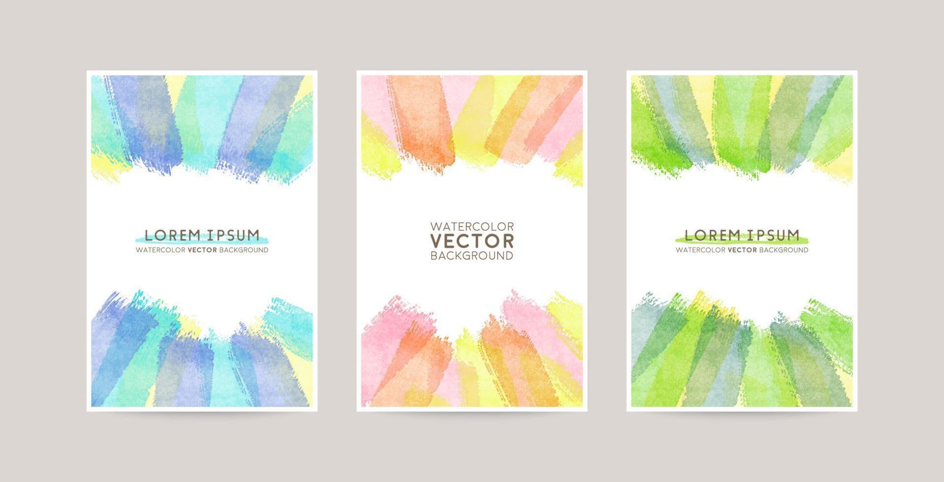 watercolor vector colorful frames set. saturated brush linework