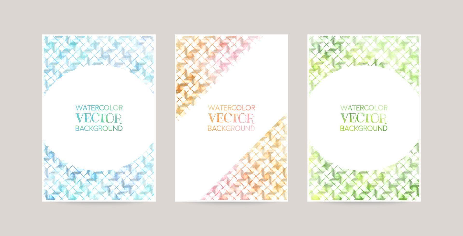 watercolor vector plaid background set. blue orange green