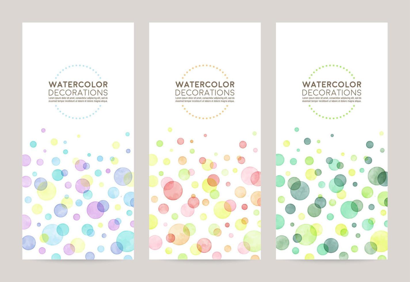 watercolor vector brochure cover background set. blue pink green