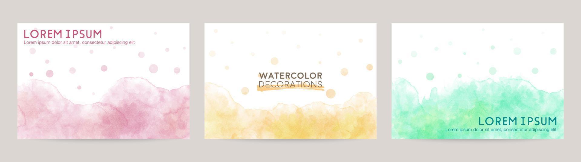 colorful watercolor vector background set. purple orange green