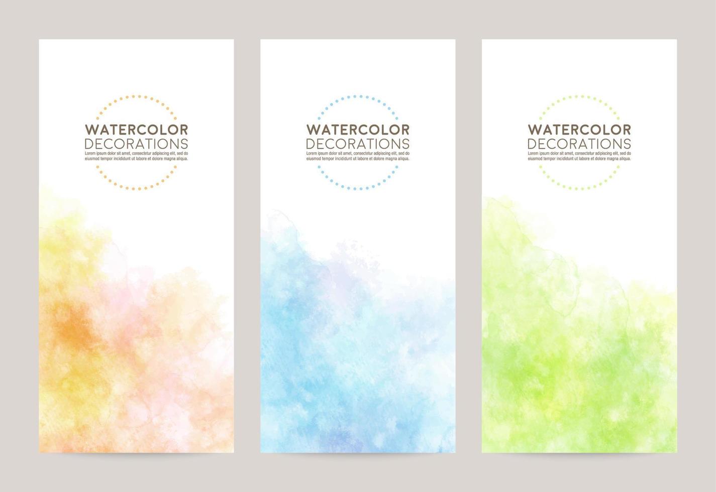 watercolor vector three-fold cover background set. orange blue green