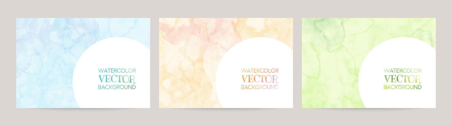 watercolor vector background set. blue orange green