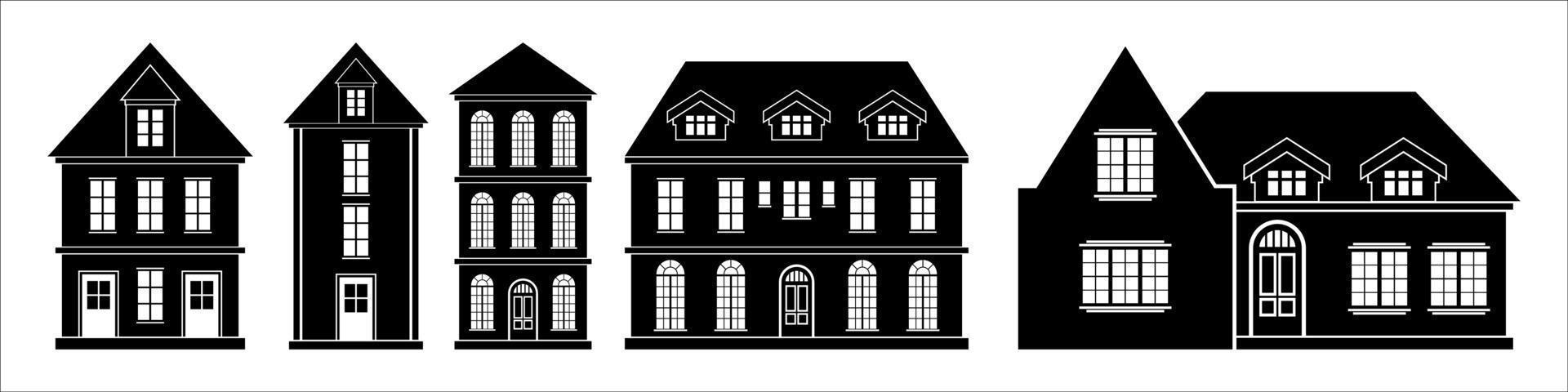 casa silueta, negro hogar vector en blanco fondo, para real inmuebles arquitectura diseño