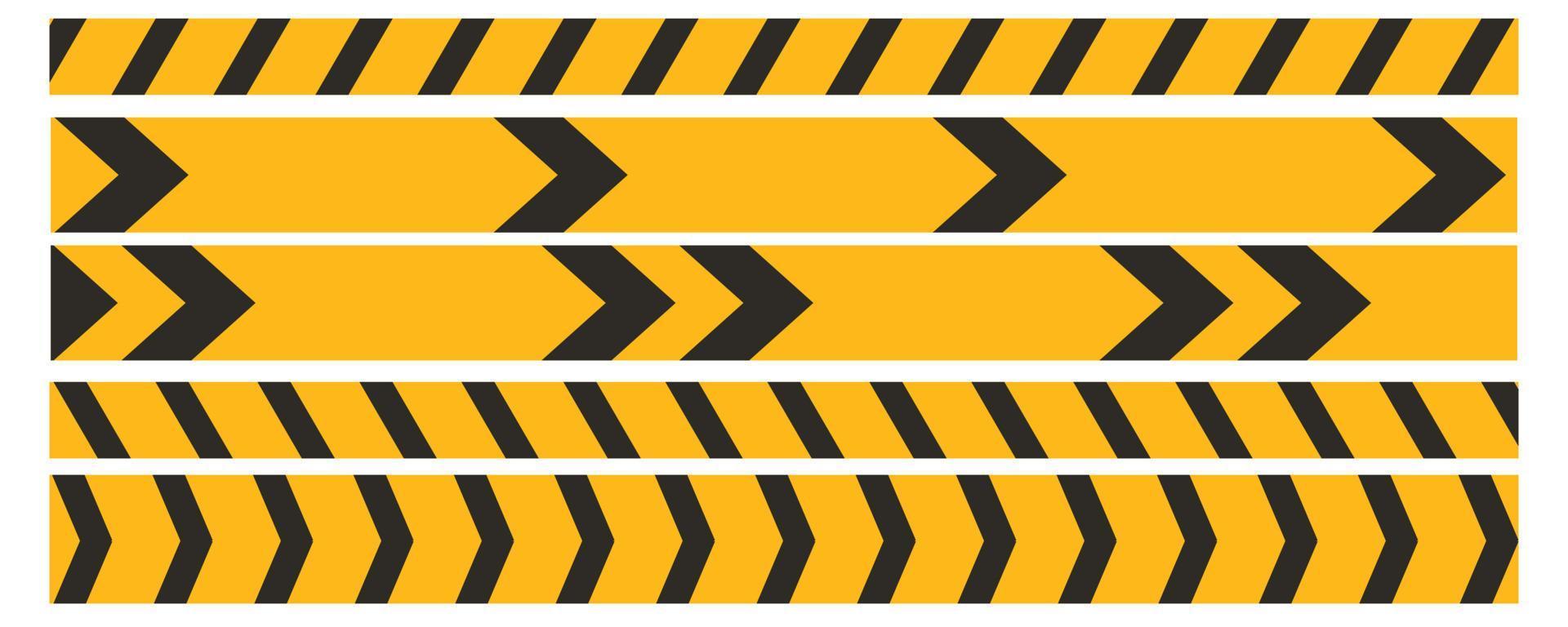 Caution tape set of yellow warning ribbons. Abstract warning lines for police, accident, under construction. Vector danger tape collection.