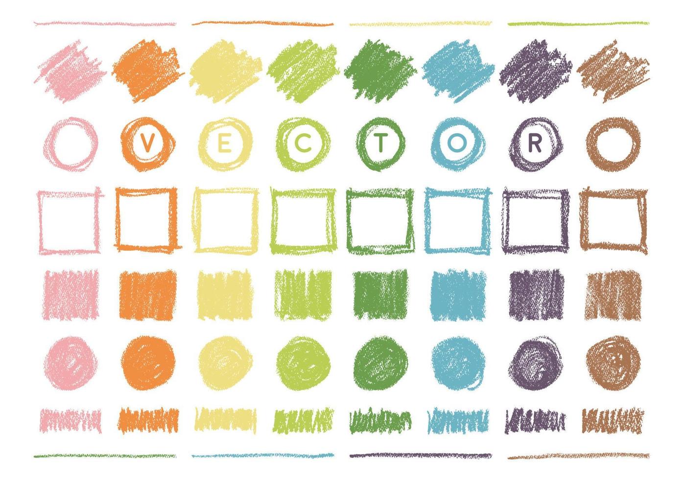 hand drawn vector crayon frames set, circle square brush stroke line