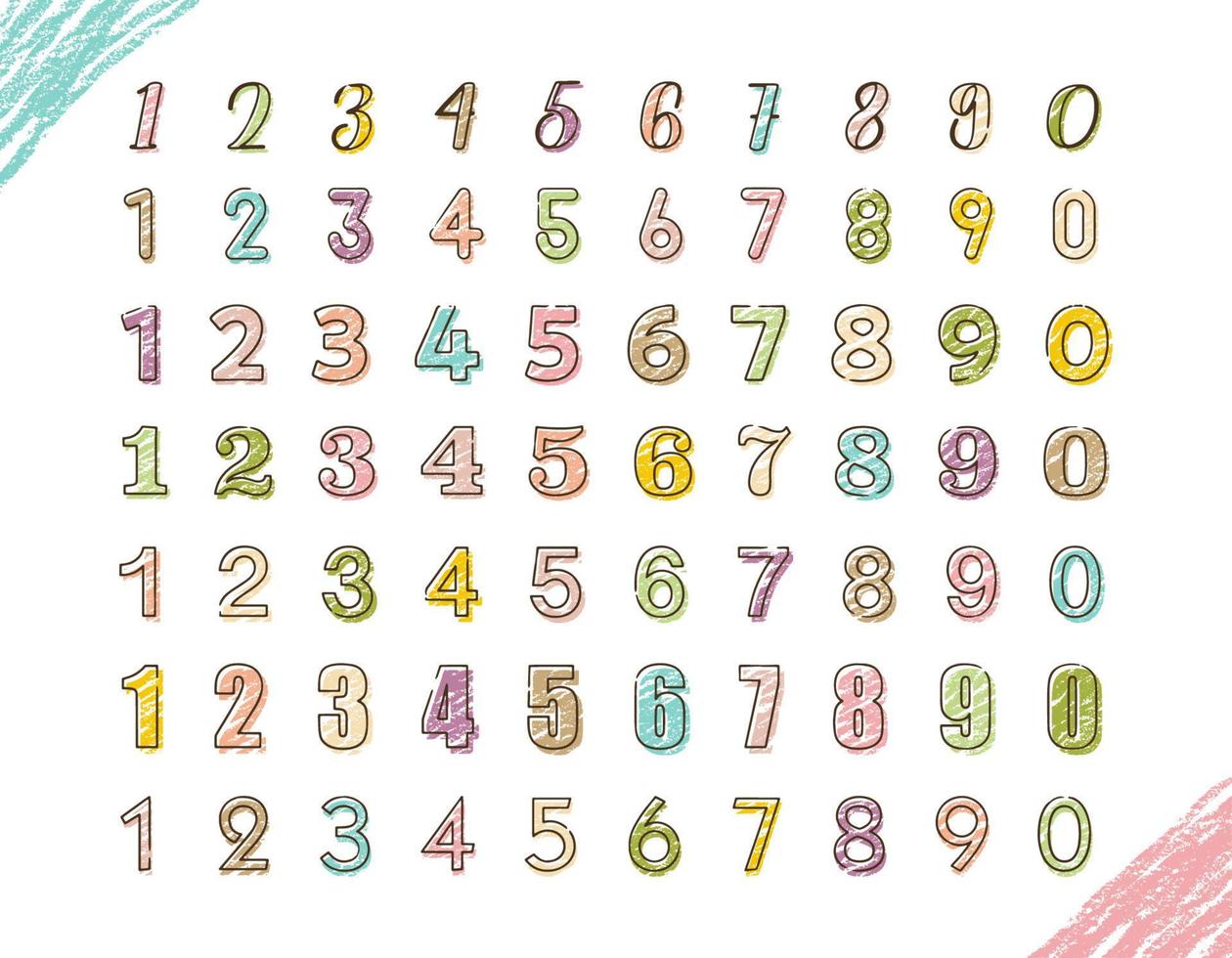 crayon hand drawn vector colorful numbers set