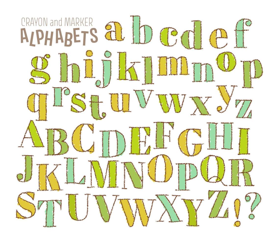 hand drawn alphabet, crayon and marker vector