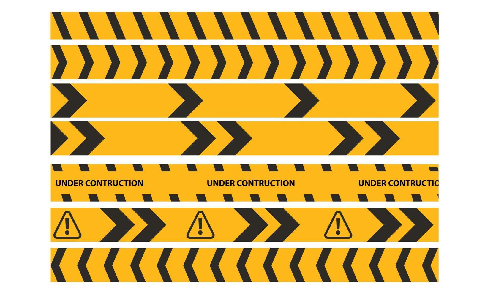 Caution tape set of yellow warning ribbons. Abstract warning lines for police, accident, under construction. Vector danger tape collection.