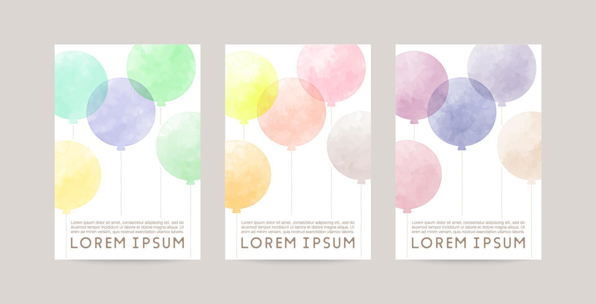 watercolor balloons illustration vector card set