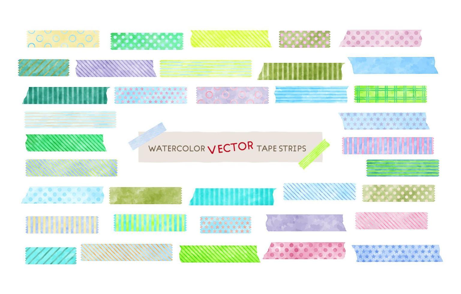 watercolor vector tape strips set. blue, green