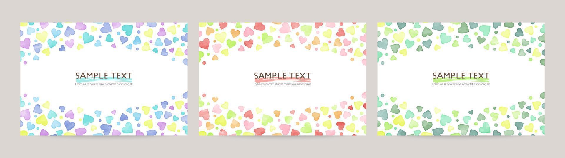 Set of colorful vector watercolor backgrounds with white space for text. Set of cards for wedding, greetings, birthday. backgrounds for web banners design.