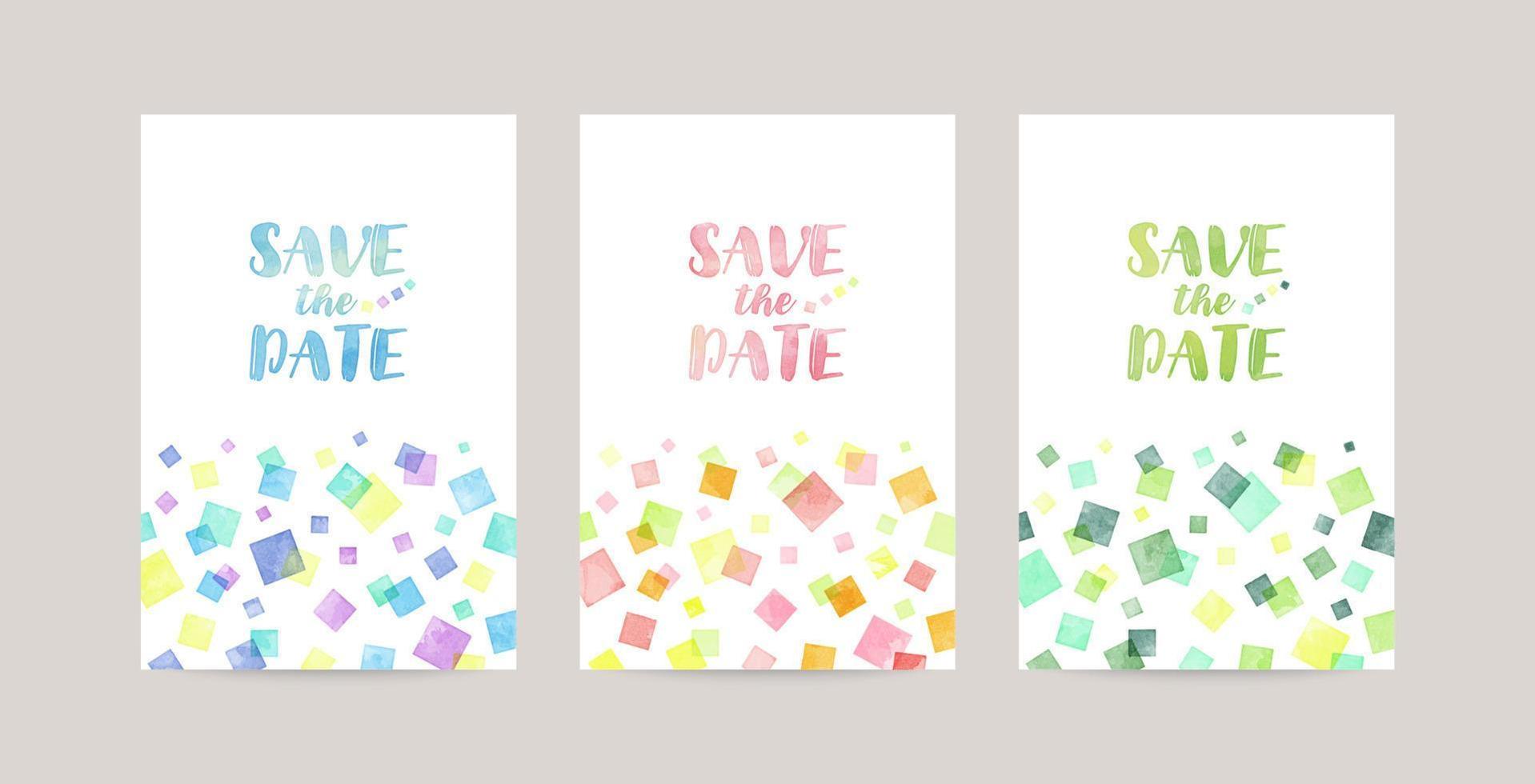 Set of colorful vector watercolor backgrounds with white space for text. Set of cards for wedding, greetings, birthday. backgrounds for web banners design.