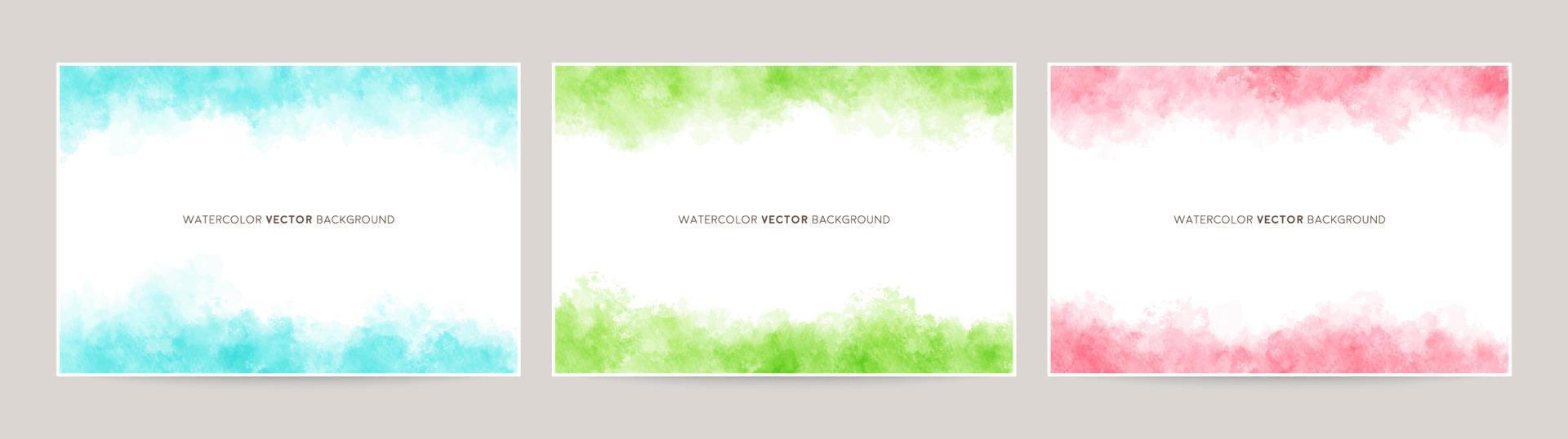 watercolor vector background set. blue green pink