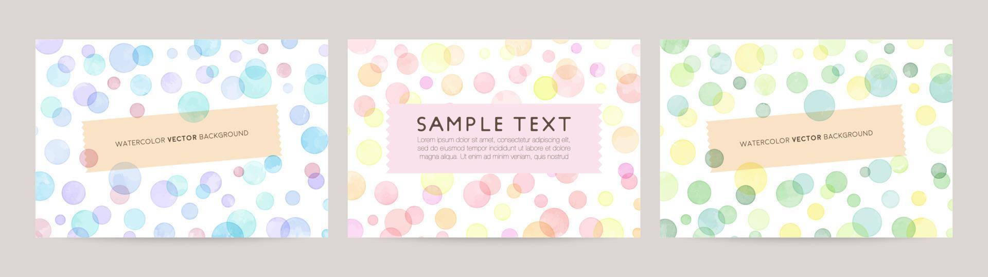 Set of colorful vector watercolor backgrounds with space for text. Set of cards for wedding, greetings, birthday. backgrounds for web banners design. blue pink green dot bubble